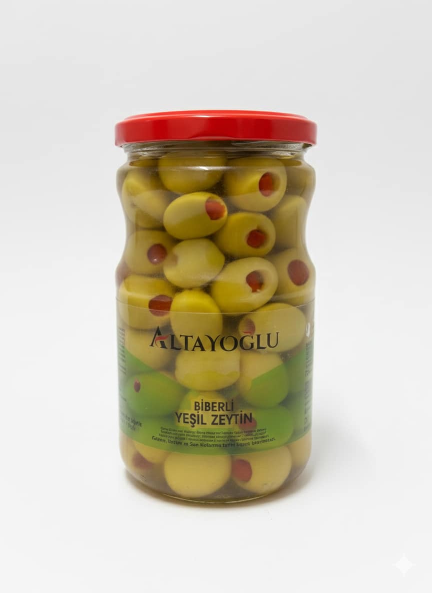 byz 720 CC CAM KAVANOZ BİBERLİ YEŞİL ZEYTİN 181-200 (420 GR)